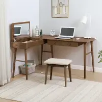 在飛比找樂天市場購物網優惠-實木轉角輕奢l型書桌梳粧颱一體電腦桌雙人冩字桌拐角書桌子臥室