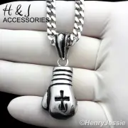 18-36"Stainless Steel 4.5x2mm Silver Cuban Chain Boxing Glove Cross Pendant*P75