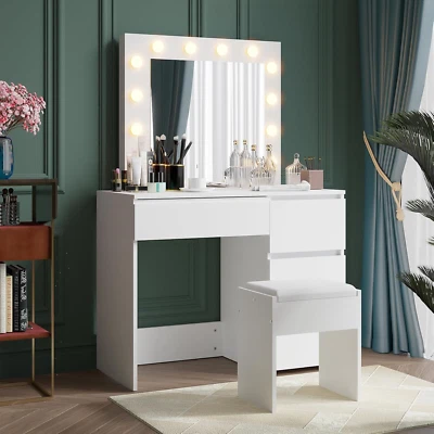 Dressing Table Set 12 LED Adjustable Bulbs Makeup Mirror Vanity Desk with 3 Draw