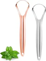 Liatinbo tongue scraper,metal tongue scraper for adults,Stainless Steel tongue scraper,Reduce Bad Breath and Fresher Breath (2 Pack, Spoon-Shaped (2 Colors))