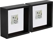 Nicola Spring 2 Piece 6 x 6 3D Shadow Deep Box Photo Frame Set - Craft Display Picture Frame with 2 x 2 Mount - Black