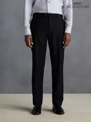 Black Slim Fit Signature 100% Wool Trousers With Motion Flex Waistband (573167) | $126