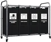 [C&AHOME] 4-Bag Laundry Sorter Cart, Rolling Laundry Hamper Organizer, Laundry Basket Sorter, Removable Bags with 6 Sorting Card and Heavy Duty Rolling Lockable Wheel for Clothes Storage, Black ULSCM04B