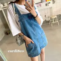 在飛比找Yahoo!奇摩拍賣優惠-CARDI 女裝 歐美 休閒牛仔吊帶裙 高腰 中長裙 A字裙