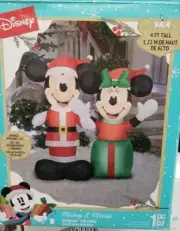 Gemmy 4ft Tall Disney's Santa Mickey and Minnie Mouse in Present Christmas Infla
