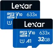 Lexar 32GB (2-Pack) High-Performance 633x micro SD Card w/ 32GB, Black