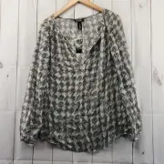 White House Black Market Top Womens 8 Semi Sheer Silk Metallic Weave NWT