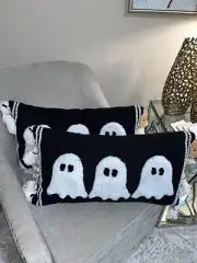 2-NWT Sweet Street Ghost Halloween Knit Throw Pillow Tassels