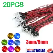 20X DC 12V 3mm/5mm Pre Wired LED Bulb Light Emitting Diode Red Orange Warm White