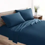 Mellanni Organic Cotton Queen Sheets - 400 Thread Count Organic Sheets Queen Size - 4 Piece Deep Pocket Queen Sheets Cotton - Deep Pocket Navy Bedding - Fits Queen Mattress up to 16" (Queen, Navy)