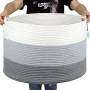 Casaphoria XXXLarge Cotton Rope Basket for Living Room - Woven Storage Basket with Handle for Blankets, Towels and Pillows Laundry Hamper | Light Gray (22" x 22" x 14")