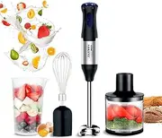 [SOKANY] Hand Blender 1000W [4-in-1 Multifunction Processor] 5 Speed Adjustable + Turbo, with Whisk, 500 ml Chopper and 700 ml Measuring Cup, BPA-Free Kitchen Processor, Stainless Steel Blades