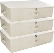 [iwill CREATE PRO] 3 Pcs Collapsible Rigid Storage Bins for Underbed Organiser, Folding Fabric Storage Boxes for clothing, Blankets, Shoes in Closet, Wardrobe, Beige
