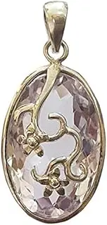 [TIBETAN SILVER] Authentic Real 925 Sterling Silver Natural Pink Amethyst Gemstone Jewellery For Women, Fine Flower Engraving Modern Fashion Party Unique Designer Handmade Pendant, February Birthstone