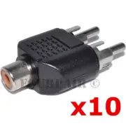 10 Pack - RCA Female Jack to Dual RCA Male Plugs Y Splitter Audio Cable Adapter