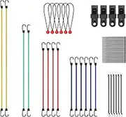 Folpus 60x Bungee Cords with Hooks Ball Ties Organizer Elastic Bungee Straps Tarp Clips for Garden Cart Car Bike Furniture