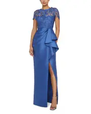 Theia Selena Draped Column Gown