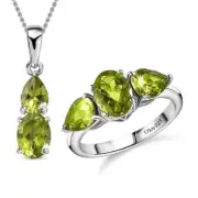 4.65ctw Peridot Ring & Pendant with Chain 20" Set Platinum Plated Size 6