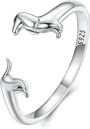 [Teleye] Dachshund Opening Ring 925 Sterling Silver Ring Promise Ring for Women,SCR894-A, Metal, pavé-setting
