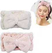 Chloven 2 Pack Microfiber Bowtie Headbands Facial Makeup Headband Cosmetic Bowknot Hairlace Wash Spa Yoga Sports Shower Adjustable Elastic Hair Band for Girls and Women (Type2)