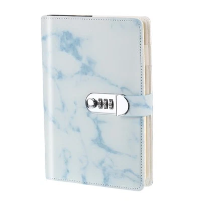 A5 Diary with Lock, 1pcs Journal with Lock Cute Journaling Leather Marble, Blue