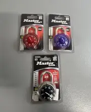 (3) Master Lock Combination Padlocks Red/Black/Purple Anti Shim Level 3 Lot of 3