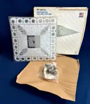 NOS Retro Glass White Gray Leaves Circles Ceiling Light Fixture Vintage 13.75"