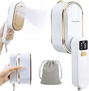 Travel Clothes Steamer Portable Iron, LCD Screen 2 in 1 Handheld Steam Clothing Wrinkles Remover for Garments, 3 Steam Levels, 10S Fast Heat-up, 150ML Water Tank, Iron for Home, Office, Travel（White）