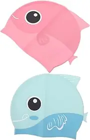 BESPORTBLE 2pcs Boys and Girls Silicone Swim Caps Waterproof Elastic Comfortable Adorable Toddler Swim Hat for Girls Boys
