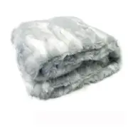 Sia Luxury Range Faux Fur Throw Rug 127 x 152 cm Silver Stripe Angora Rabbit