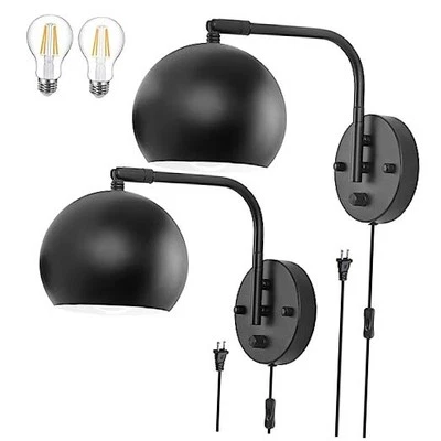 Dimmable Wall Sconces Set of 2, Plug in Wall Sconces Swing Arm Wall Lights