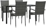 vidaXL Garden Dining Set 5 Piece Outdoor Furniture Set Patio Terrace Backyard Balcony Dinner Table and Chair Stackable Grey Poly Rattan