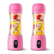 NNEAGS 2X 380ml Portable Mini USB Rechargeable Handheld Fruit Mixer Juicer Pink
