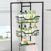 Havenry Over the Door Shower Caddy - Rust Proof Hanging Bathroom Organiser for Shower Storage - Black Suction Shower Shelves - Shampoo and Accessories Holder - Ideal for Easy Access and Organization