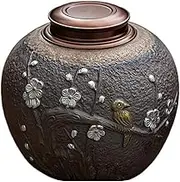 Decorative Rough Pottery Large Tea Canister Double Metal Lid Sealed Storage Jar Household Vintage Tea Barn Decorations Container