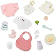 B. Toys by Battat 20 Pieces Care & Feeding Set – 14-inch Baby Doll Accessories – Changing Diaper, Bib, Play Food, Pacifier – Meal Time & Changing Toys for Children Ages 2+ (BAB7635Z)