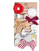 LeoLeozz Bow Headbands for Baby Girls | 10X Baby Girl Nylon Headbands and Bows | Elastic Elegant Kids Hair Hairbands for Christmas and Daily