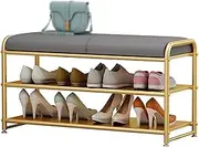 Shoe Bench Shoe Entryway Bench, Shoe Storage Bench with Cushion, Organizer with 2 Tier Storage Simple Style Good Load Bearing, Ideal for Entryway Hallway Living Room Shoe Rack Bench(Gray)