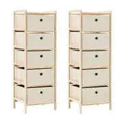 Storage Racks with 5 Fabric Baskets 2 pcs Beige Cedar Wood
