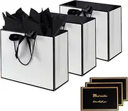 Sekonow Gift Bags, 3pcs 12.6" Large Gift Bag with Ribbon and 3 Greeting Cards 9 Tissue Paper, Paper Gift Bags with Handles for Women Birthday Wedding Party (Black-White)