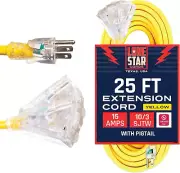 Lone Star 10 Gauge Extension Cord 25 Ft with 3 Outlets, Heavy Duty Extension Cor