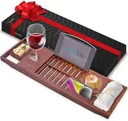 SereneLife Bamboo Bathtub Caddy with Luxury Gift Box and Red Gifting Ribbon Extendable & Adjustable Tray with Device/Book Holder with Removable Trays for Bath Accessories (Stain Brown)