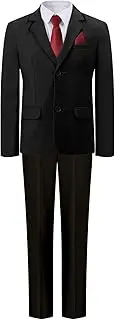 [mintgreen] Boys 6 Piece Suit Set Blazer & Trousers & Vest & Shirt & Tie with Pocket Square 116-164, Black, 140/146 cm