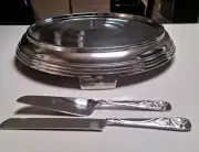 41CM SILVER ROUND RIBBED METAL CAKE PLATEAU STAND RISER WEDDING N/P FREE SERVERS