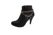 Women Antique Gold Metal Chain Boot Bracelet Shoe Feather Charm Turquoise Blue