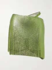 [FANNIE SCHIAVONI] FANNIE SCHIAVONI - Iza Asymmetric Cutout Chainmail Mini Skirt - Green - medium medium Green