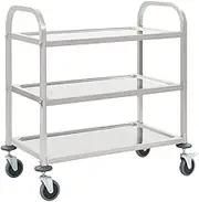 3-Tier Stainless Steel Kitchen Trolley - 96.5x55x90 cm, Mobile Rolling Cart with Brakes, Utility Organizer for Kitchen, Office, Craft & Tools Storag