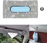 HTXJ-MF Car Visor Tissue Holder Leather Mask Box Sparkling Bling Crystals Cover Case & Glitter Mask Hook Clip for Women (Black)