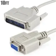 10FT Serial RS232 9-Pin DB9 Female to 25-Pin DB25 Male Molded Null Modem Cable