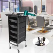6 Layers Salon Trolley w/5 Drawers Classic Black Rectangular Beauty Storage Rack